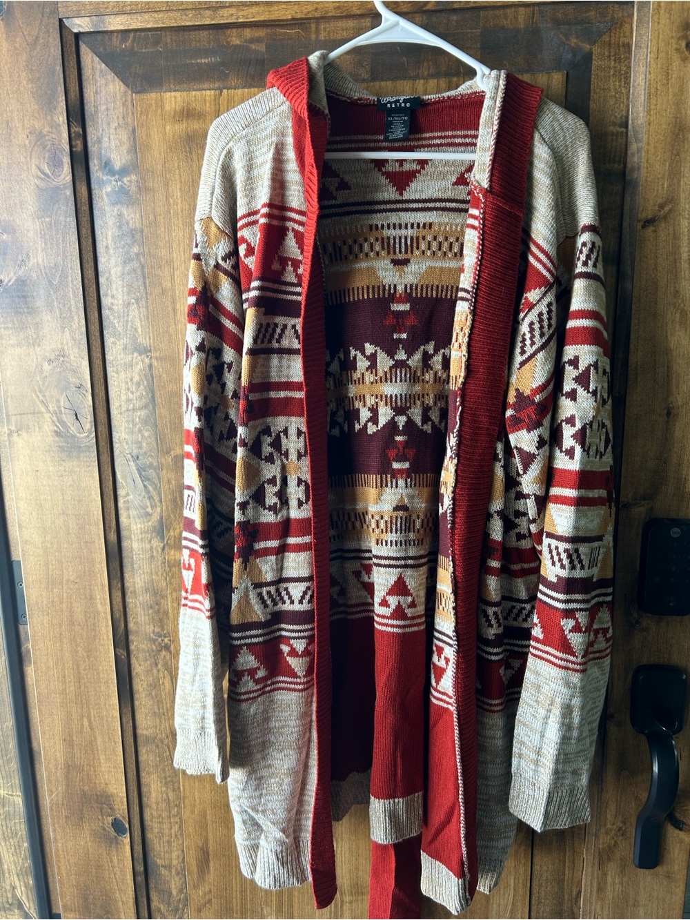Wrangler Retro Knit Cardigan in Red and Beige